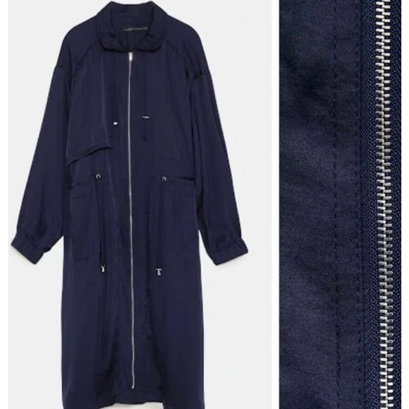 Zara Dark Blue Flowing Trench Coat Size XS-S Women's* Lightweight Fashion WOM209 - Picture 4 of 8